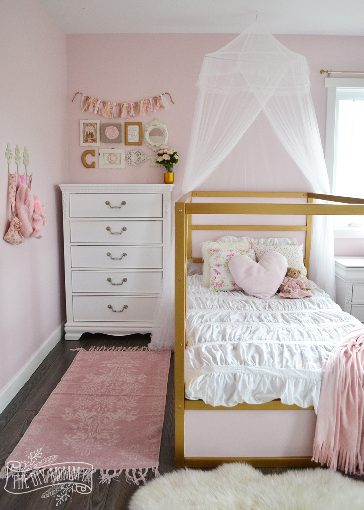 a pink, white & gold shabby chic glam girls' bedroom reveal (little