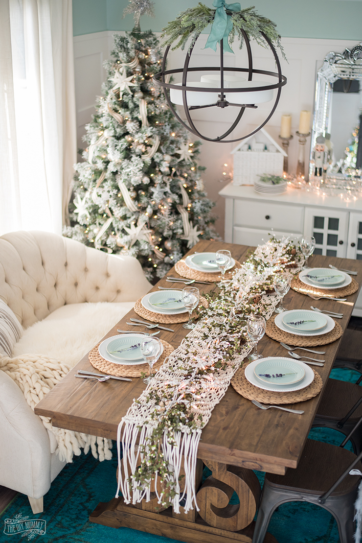 French Country Farmhouse Christmas Dining Room & Table Setting