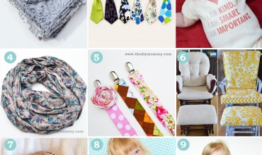 9 Favourite Tutorials of 2012 from The DIY Mommy. Boutique blanket, baby necktie, I am Loved The Help Onesie, Infinity Scarf, Soother Clips, Glider Recover, Upcycled Baby Headband, DIY Photo backdrop and Princess Dress.