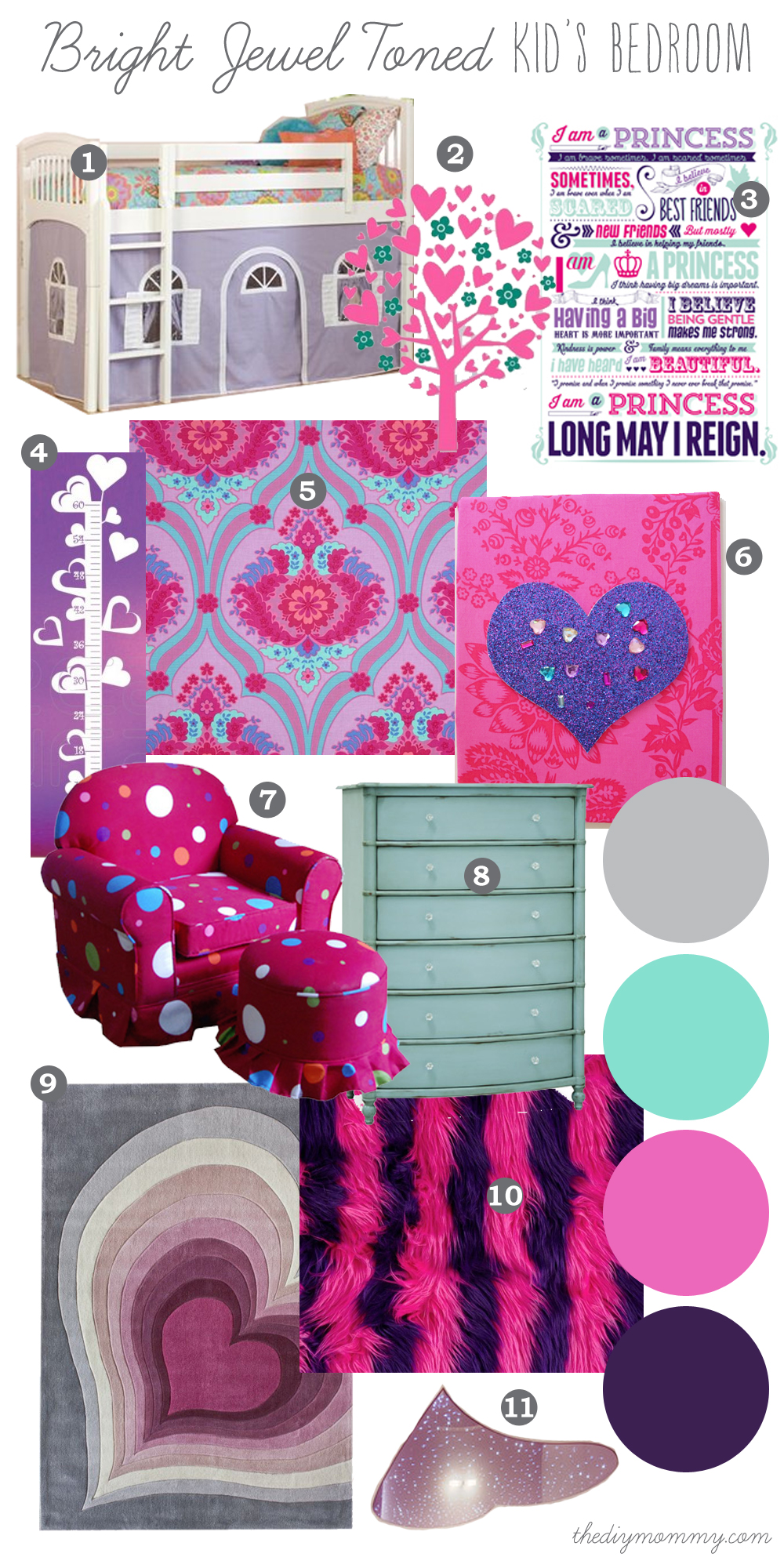 Mood Board: Bright Jewel Toned Kid's Bedroom - Our DIY House by The DIY Mommy.