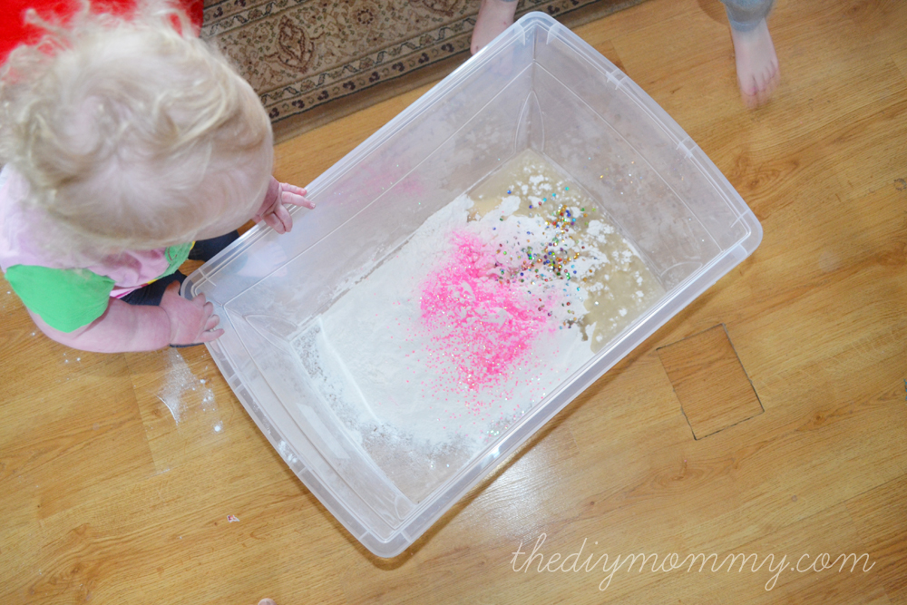 DIY Glittery Cloud Dough with Vegetable Oil and Flour from The DIY Mommy