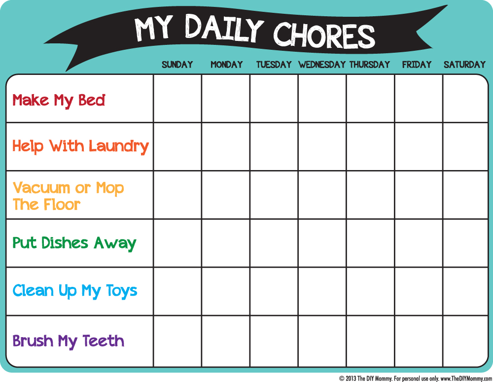 Chore Chart For 6 Year Old