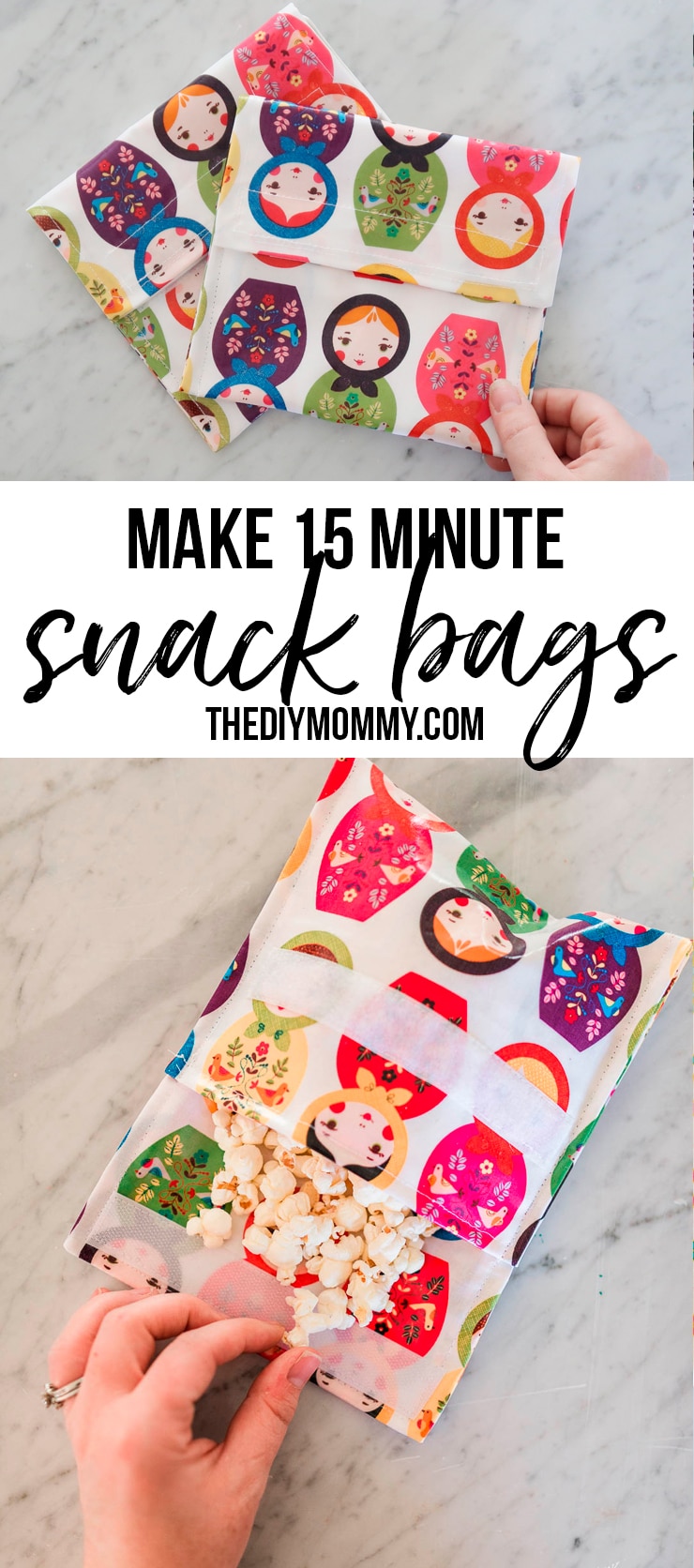 How to sew reusable fabric snack bags in 15 minutes. It's so easy!