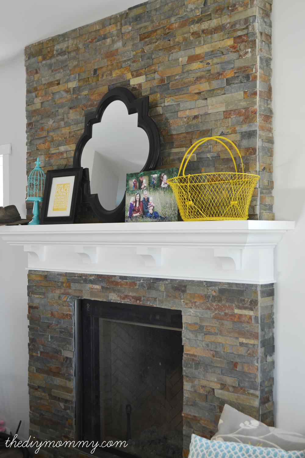 Our DIY Fireplace - Installing the Slate Splite-Face Tile - The DIY Mommy