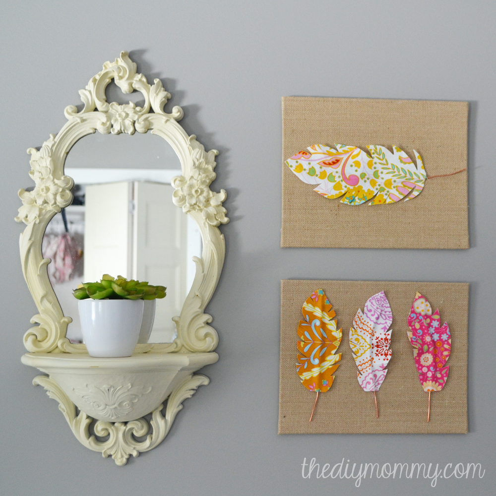 DIY Fabric Feather Wall Art - just use wire, fabric, & some Heat 'N Bond for unique artwork!