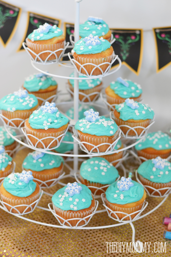 Frozen cupcakes with snowflake sprinkles