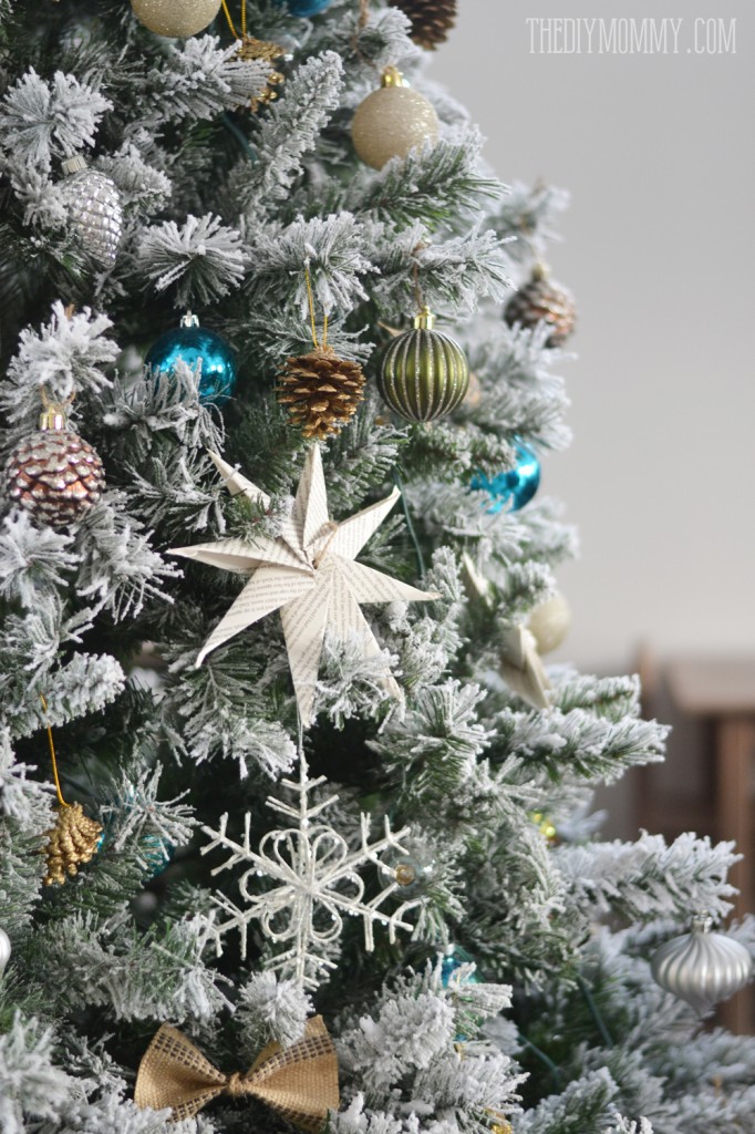 A Turquoise, Teal, Silver and White Vintage Inspired Flocked Christmas Tree