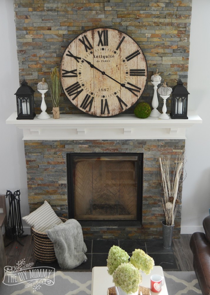 Rustic Vintage Industrial Fall Mantel with a clock.