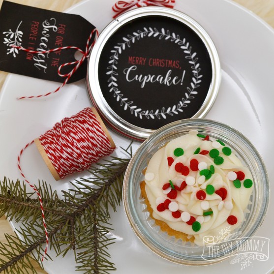 Christmas Cupcake in a Jar Gift Idea with Adorable Free Printables!