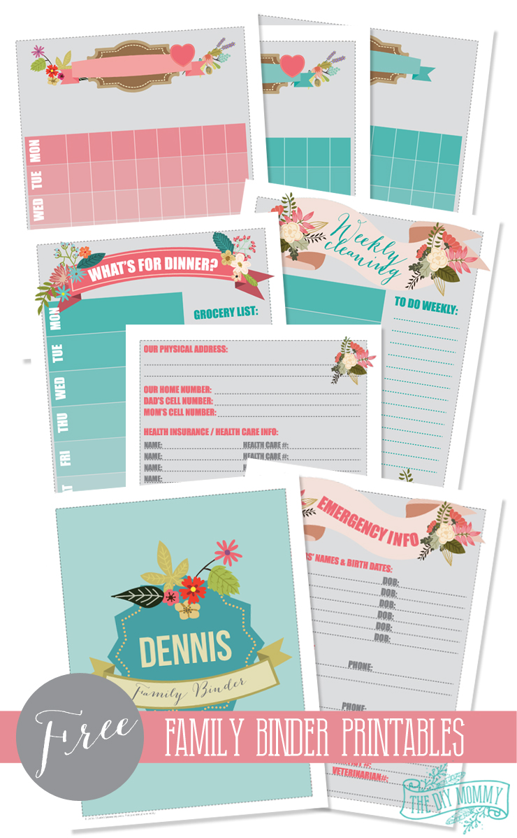 Free & Customizable Floral Family Binder Printables! Includes a cover page, emergency contact info, chore charts, meal planner and cleaning planner!