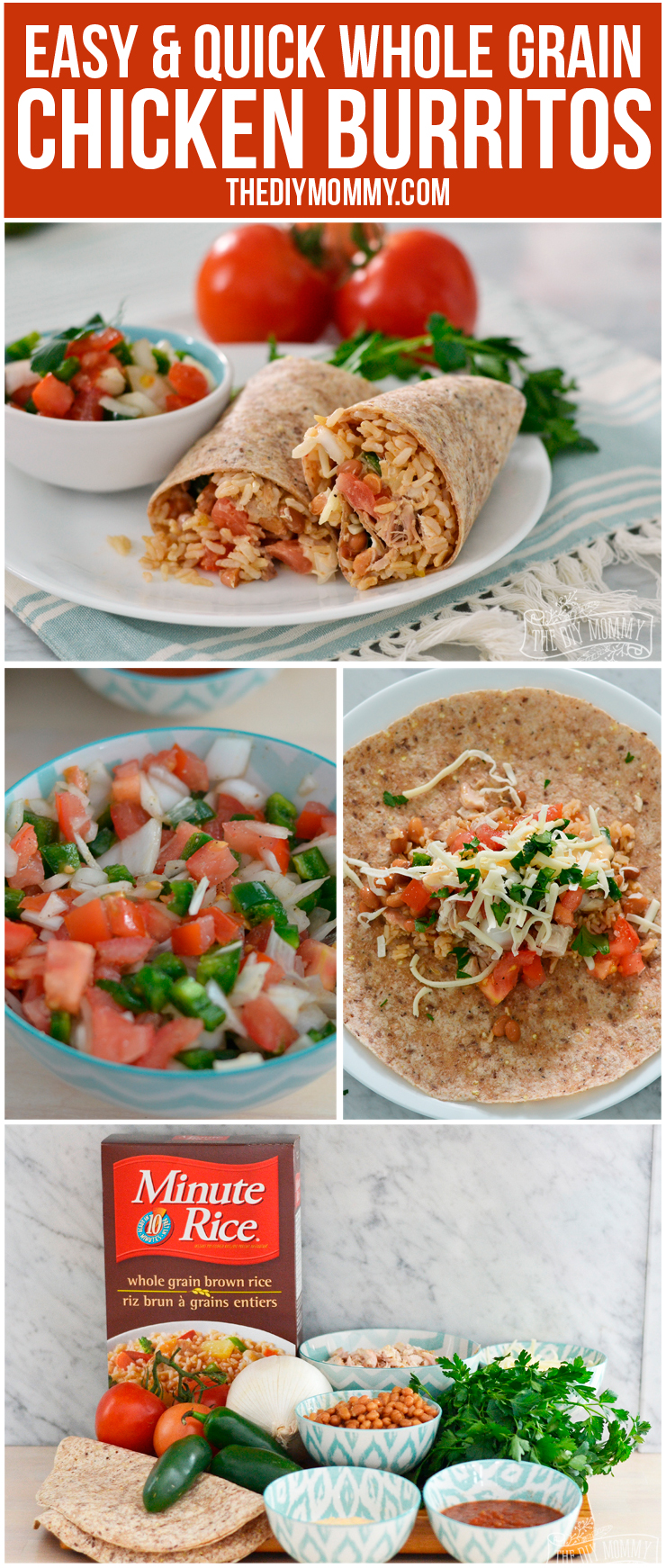 Healthy, Whole Grain Chicken Burritos- so fast, tasty and easy!