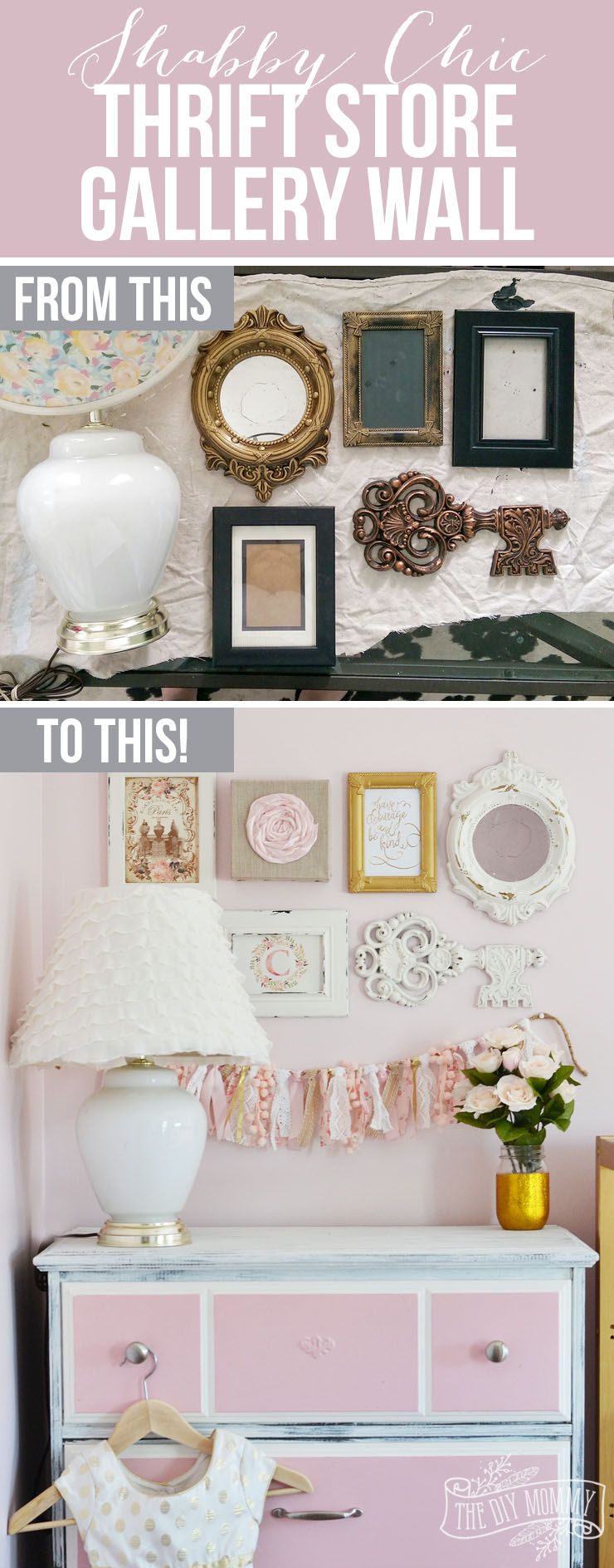 A Thrifted Shabby Chic Gallery Wall And Lamp Makeover 12monthsofdiy The Diy Mommy