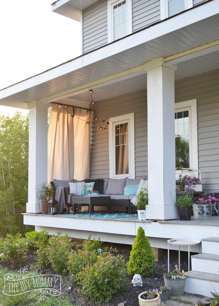 French country boho porch decor ideas in teal, aqua, gray, white & black