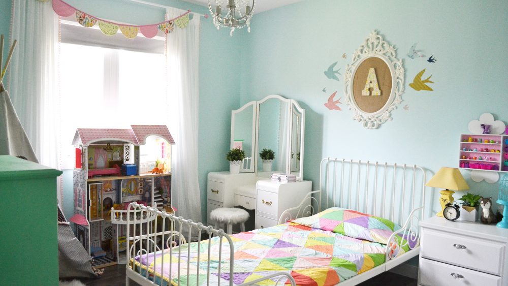 Modern vintage pastel rainbow girls bedroom