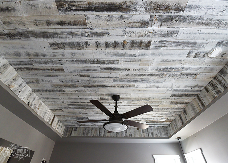 A DIY rustic wood ceiling with white reclaimed Stikwood