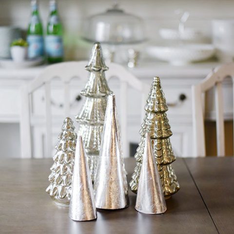 DIY silver leaf paper cone trees for Christmas tabletop decor
