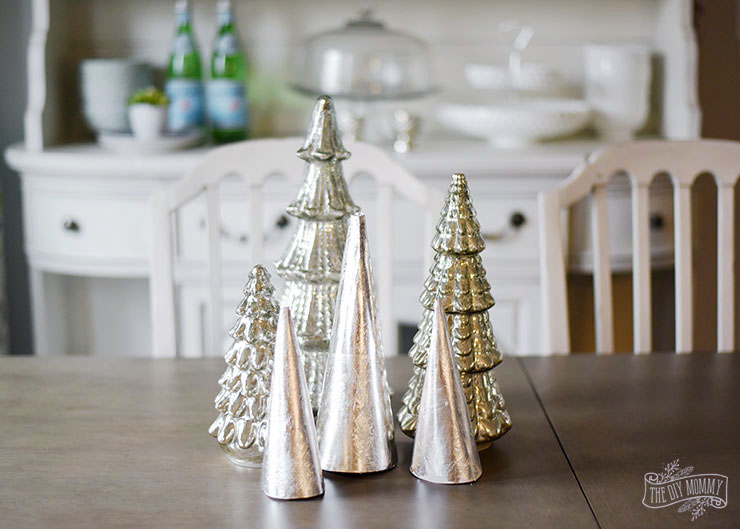 DIY silver leaf paper cone trees for Christmas tabletop decor