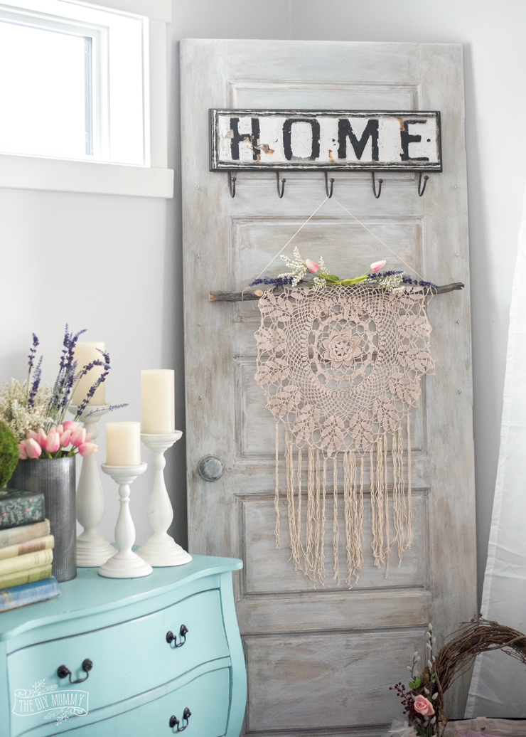 How to make a boho wall hanging from a thrifted doily