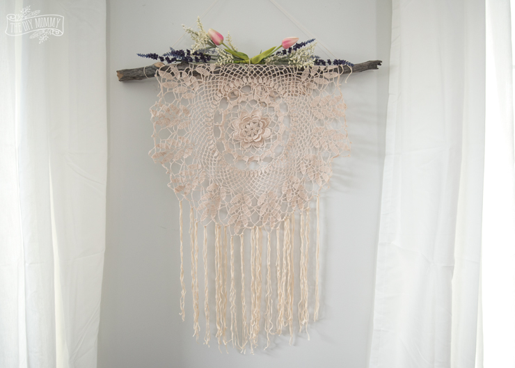 How to make a boho wall hanging from a thrifted doily