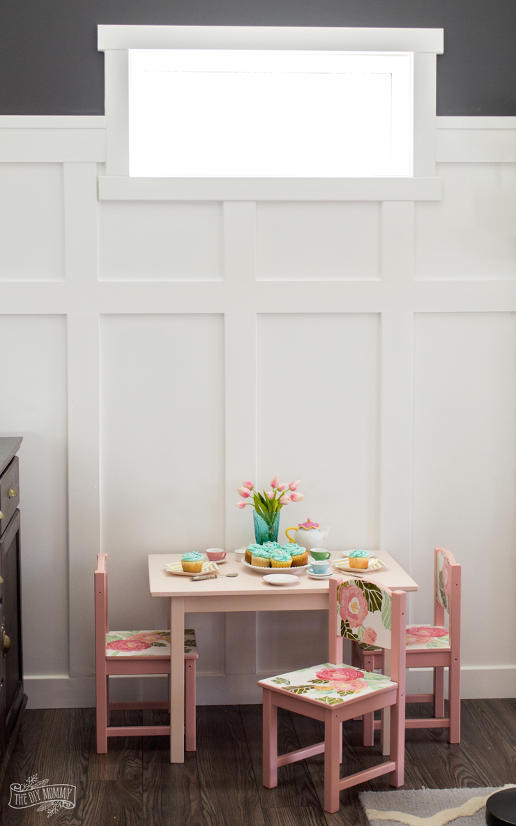 DIY Board & Batten Fireplace Wall and Kids Table Makeover with Behr Paint