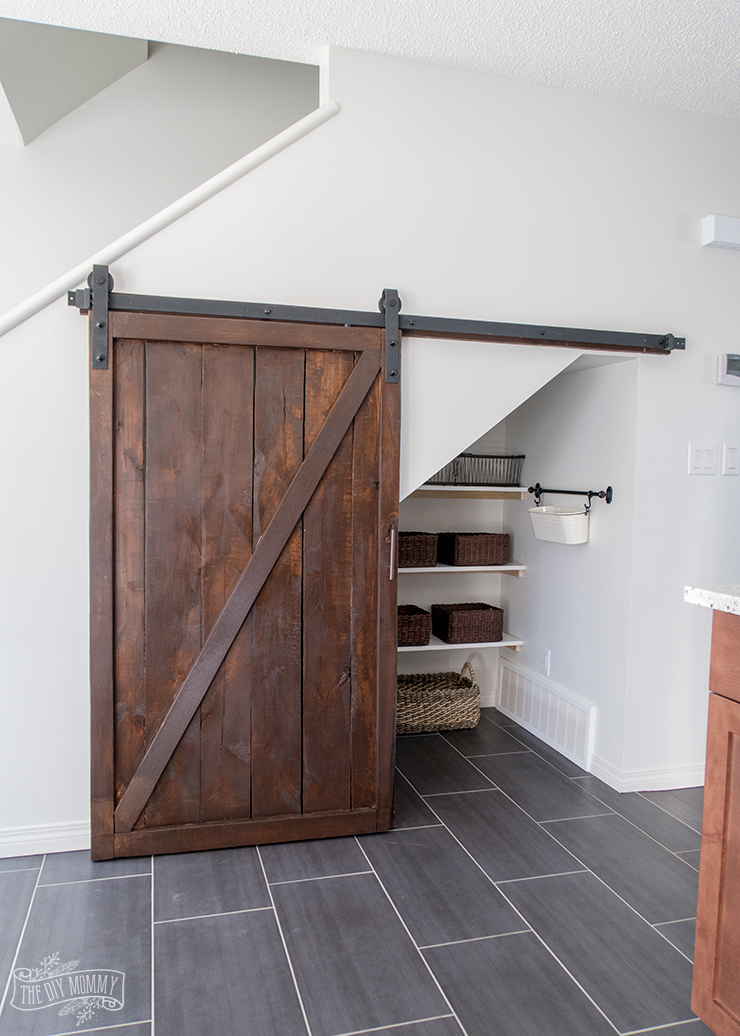 Under Stairs Pantry with DIY Sliding Barn Door - The DIY Mommy