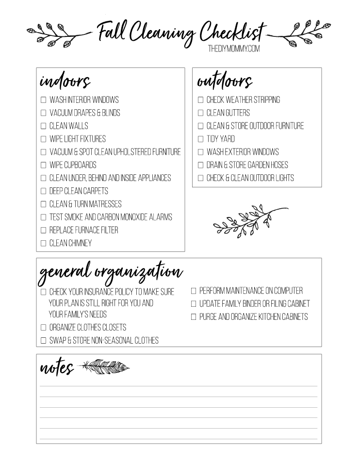 Free Fall Cleaning & Organizing Checklist