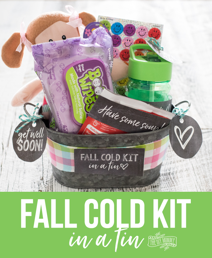 Fall Cold Kit in a Tin - free printables and gift basket idea