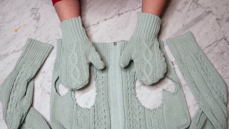 How to make DIY mittens out of thrift store sweaters
