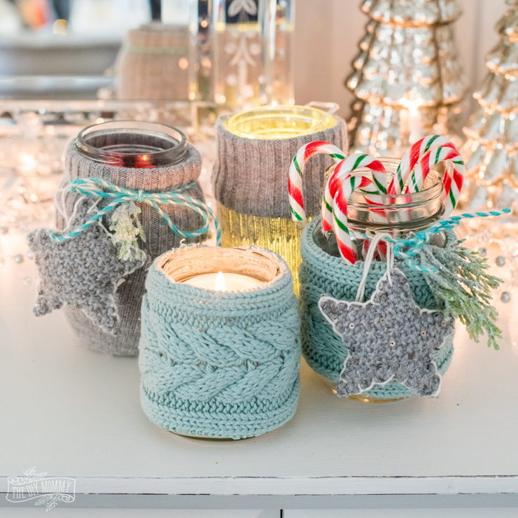 Make Upcycled Mason Jar Cozies & Sweater Ornaments