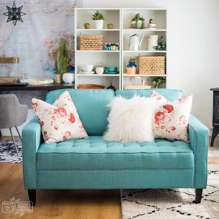 How to Style a Colorful Couch - Paris Loveseat in Ocean from The Brick