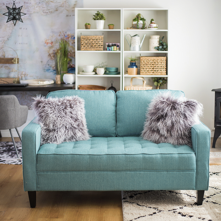 How to Style a Colorful Couch - Paris Loveseat in Ocean from The Brick