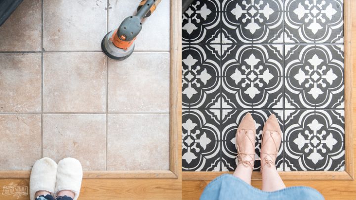 How To Paint Tile Floors With A Stencil The Diy Mommy - Can You Paint Tile On Bathroom Floor