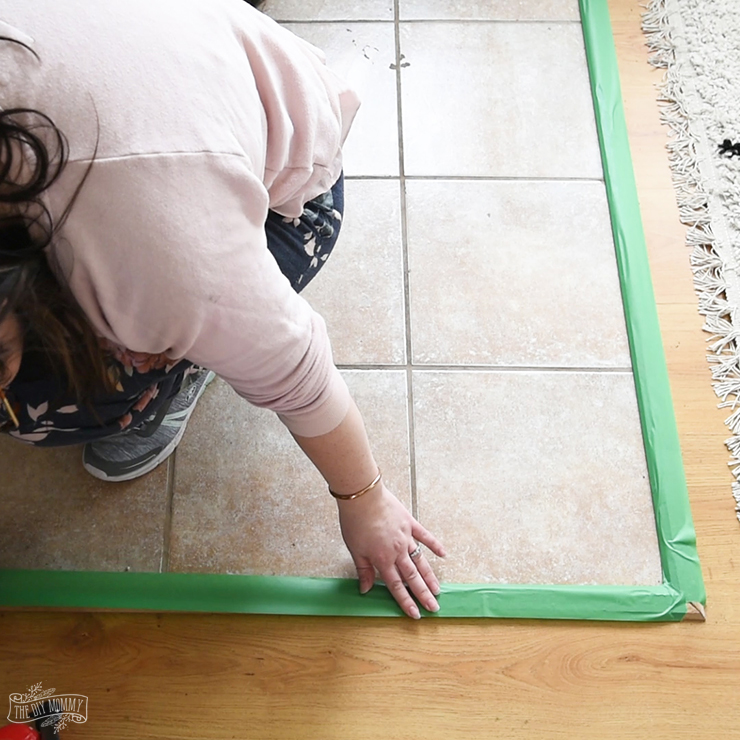 How to paint floor tile with a stencil. Amazing DIY faux cement tile look!