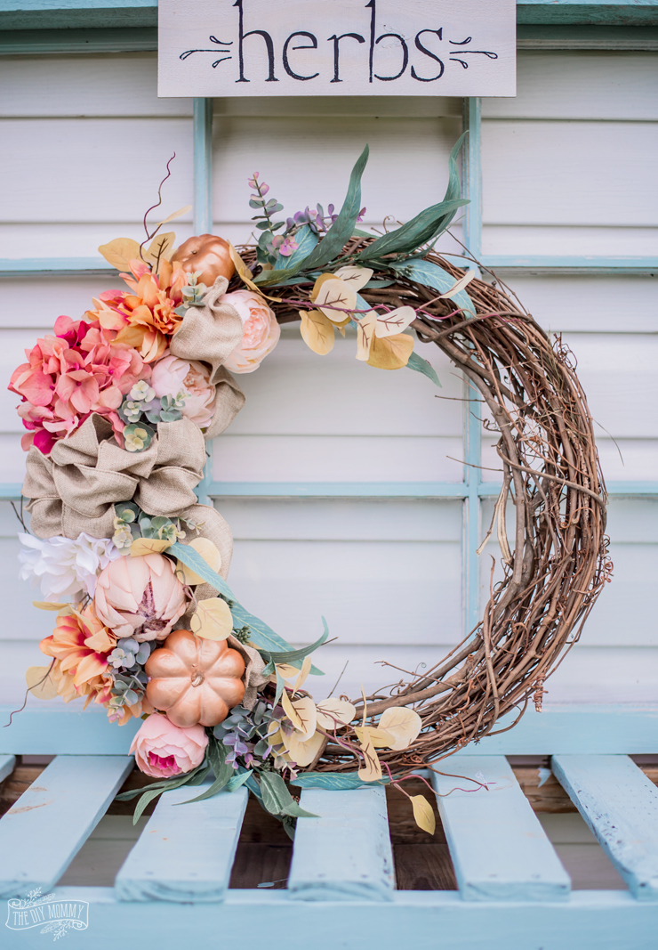 Fall Floral Grapevine Wreath in Rose Gold and Copper