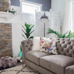 How to style a grey tufted velvet couch