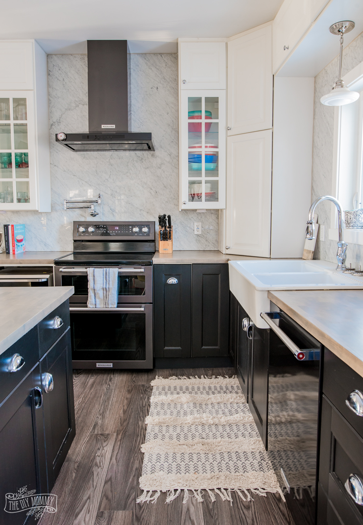 Black Stainless Steel and White Eclectic Vintage Industrial Kitchen Makeover