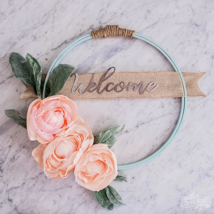 Hoop Wreath with DIY Fabric Flowers for Spring
