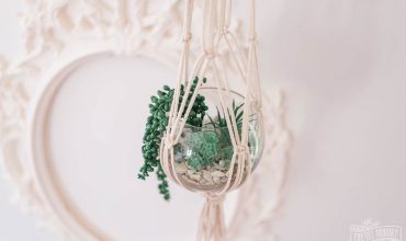 How to make a DIY macrame plant hanger with a thrifted vase and faux succulents