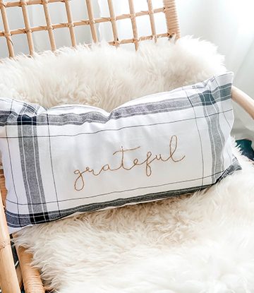 Make an embroidered Fall pillow from Dollar Tree plaid towels