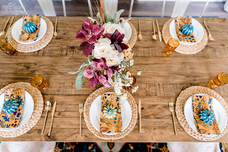 Beautiful Fall tablescape with items from the thrift store and dollar store