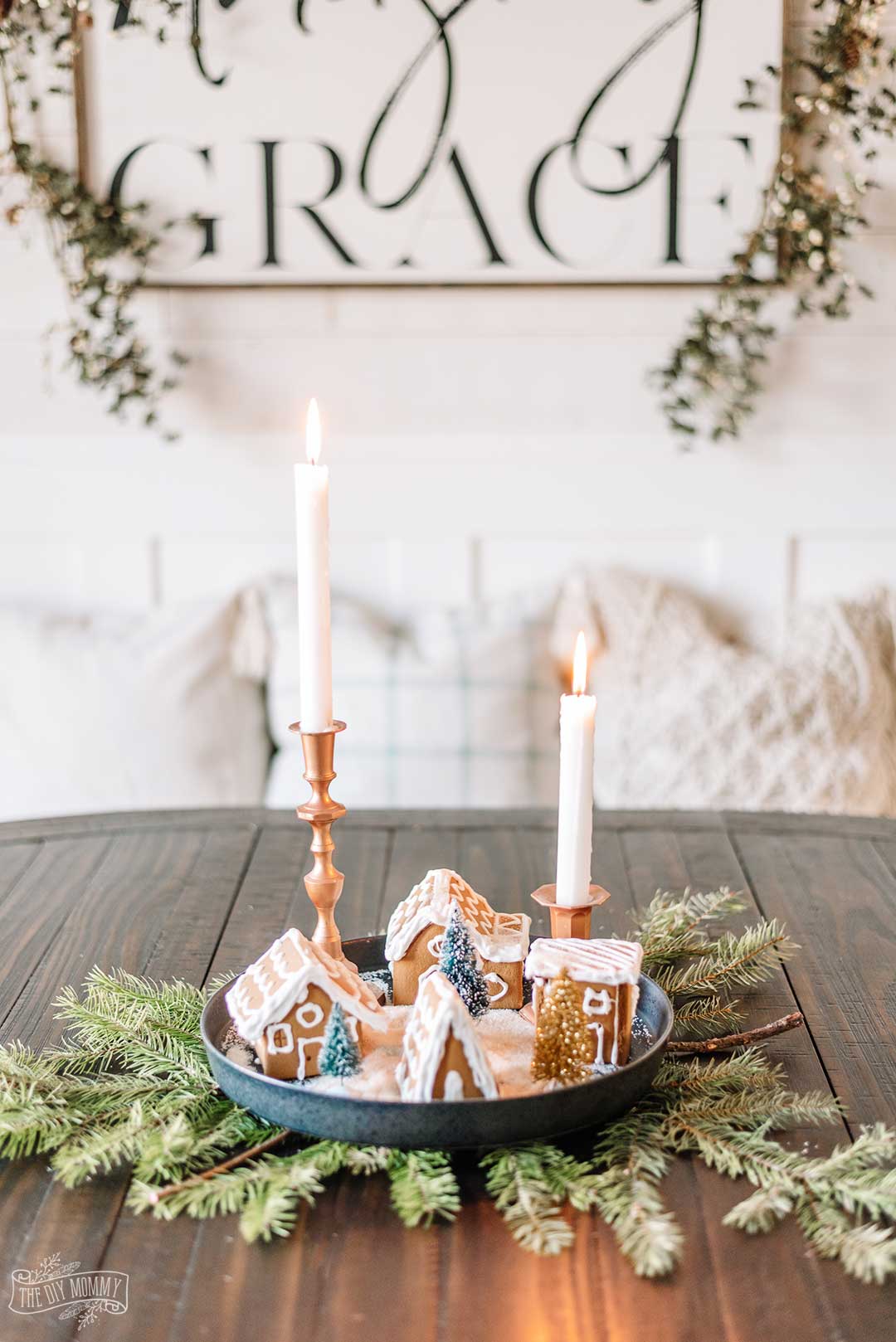 Simple Tiny Gingerbread Village Christmas Centerpiece