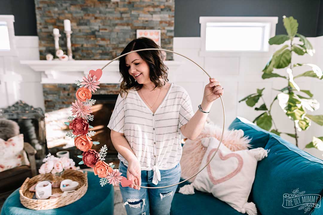 Floral Valentine Hoop Wreath - make the paper flowers with your Cricut!
