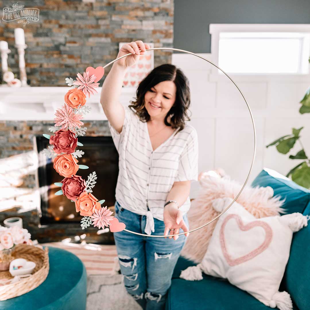Floral Valentine Hoop Wreath - make the paper flowers with your Cricut!