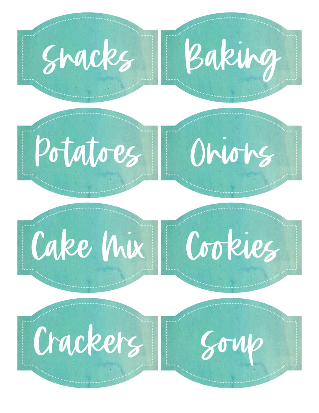 Free Printable Pantry Labels in Turquoise Teal Watercolor