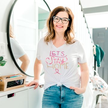Make a DIY Let's Stay Home Tshirt with iron-on scraps and a Cricut