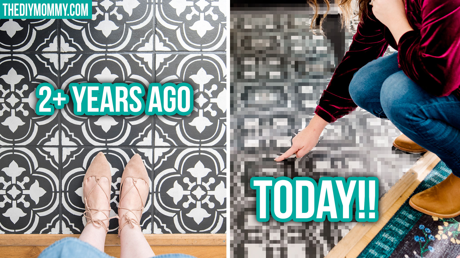 Here's how our painted floor tiles look 2 ½ years later.