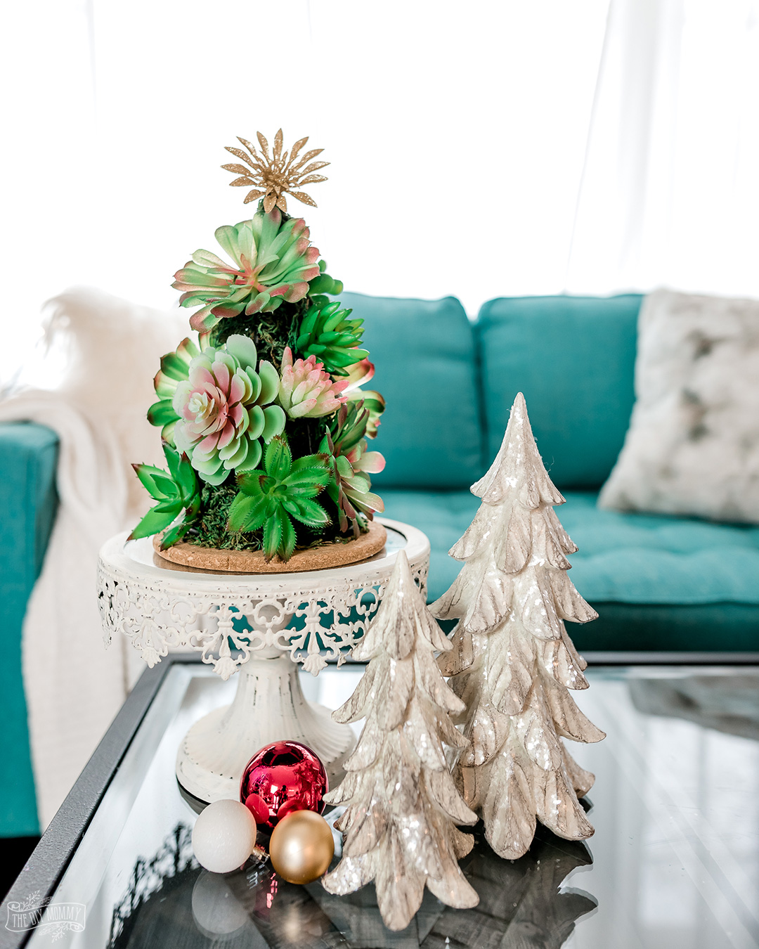 Make a faux succulent Christmas tree tabletop decor with all Dollar Tree supplies!