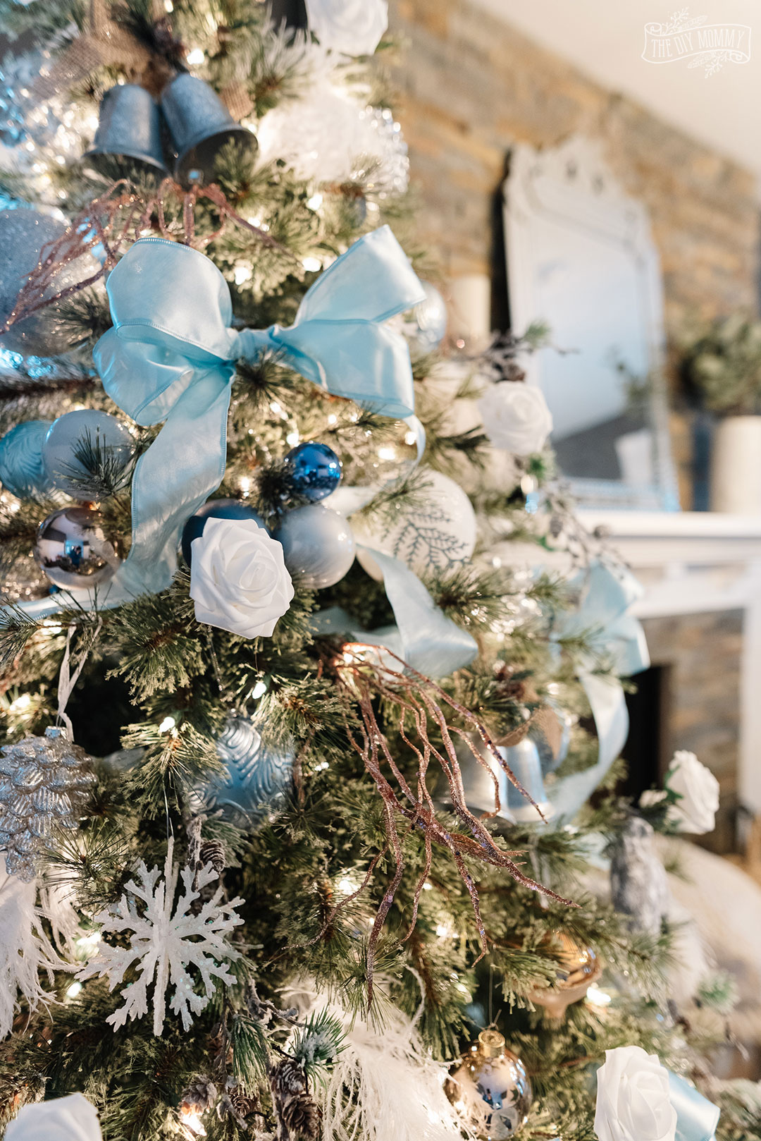 Favorite Things inspired Christmas Tree in blues, silvers and rose gold
