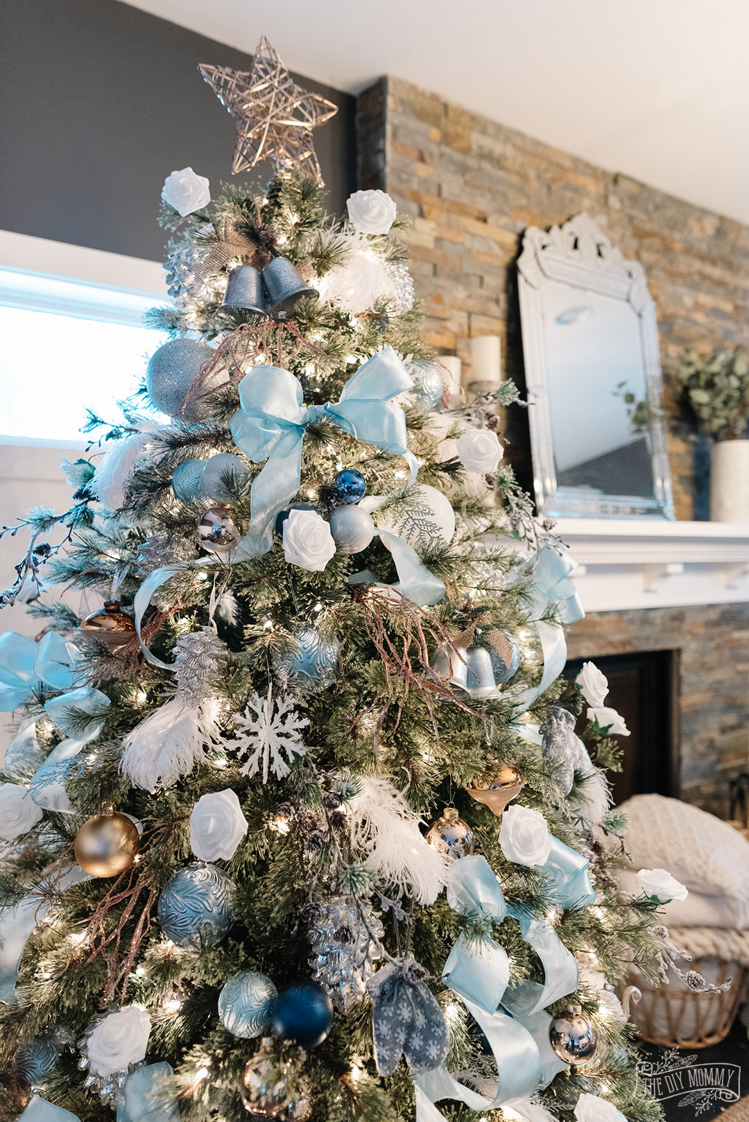 “My Favorite Things” Blue, Silver & Rose Gold Christmas Tree