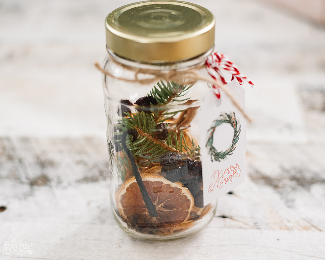 Easy and budget friendly simmer pot mix gift idea - simply add dried fruit, spices and greenery and some handmade tags!